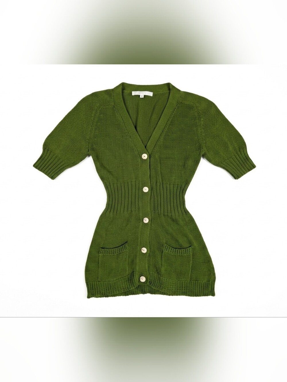 NWOT Erica Tanov Hand Knit Cotton Cardigan Dress Green Button Front Pockets Sz 0